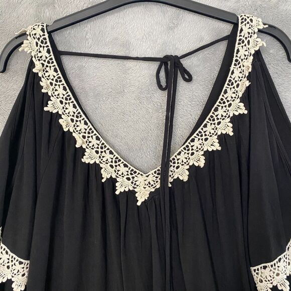 Simply Emma Blouse Top 3X Black V Neckline Cold Shoulder Tunic Boho Flowy - Picture 4 of 8